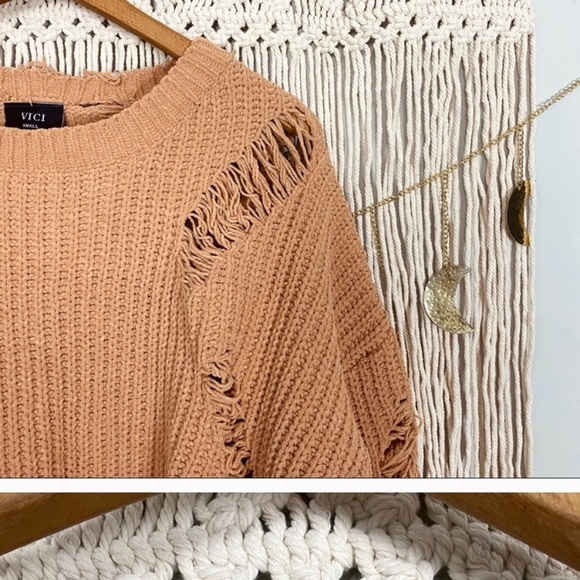 Vici Distressed Boho Rib Knit Sweater Small - Picture 2 of 5